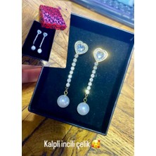 Darien Çelik Kalpli Inci Küpe
