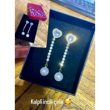 Darien Çelik Kalpli Inci Küpe