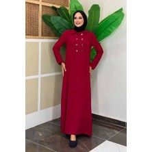 Çıt Çıt Düğme Detaylı Elbise 3928 Bordo