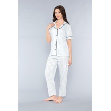 Alperi BOYDAN DÜĞMELİ KISA KOL ÇİZGİLİ PİJAMA TAKIMI MEVSİMLİK VİSKON APERİ 780-37