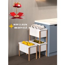 Bienwood Bie 7079 Ahşap Ayaklı 3'lü Plastik Çok Amaçlı Dolap  HAVLULUK HEDİYELİ (Oyuncak Dolabı, Mutfak Kiler Dolabı)