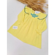 Yakası Nakışlı Sarı Müslin Elbise 18-24 Ay