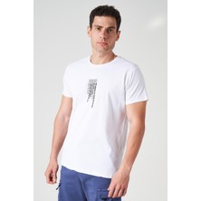 Tena Erkek Beyaz Bisiklet Yaka Orıgınal Enjeksiyon Baskılı Tişört