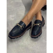 Amarna Toka Detaylı  Deri Siyah Kadın Loafer