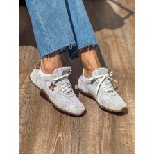 Miu  Deri File Detaylı Beyaz Kadın Sneaker
