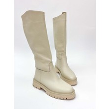 Siba Shoes Brina  Deri Kadın Bej Çizme