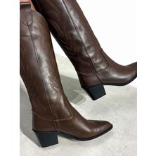 Siba Shoes Alsvin  Deri Kadın Acı Kahve Kovboy Çizme