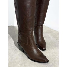 Siba Shoes Alsvin  Deri Kadın Acı Kahve Kovboy Çizme