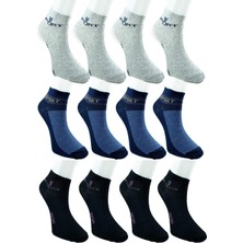 12 Çift Pamuklu Erkek Yazlık Spor Bilek Çorap Siyah Beyaz Lacivert