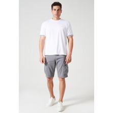 Erkek Gri Beli Ribanalı Örme Parça Boya Kargo Şort