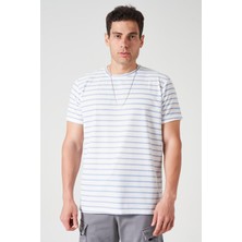 Tena Erkek Mavi Bisiklet Yaka Ringel Mini Waffle Tişört