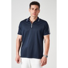 Tena Erkek Lacivert Ayaklı Yaka Fermuarlı Omuz Şeritli Kagi Tişört