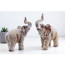 Elifeshop Lüks Işlemeli Simli 2li Fil Biblo Seti Vitrin Süsü Yeni Ev Ofis Hediyesi Dekoratif Obje Heykelcik
