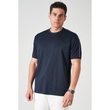 Tena Erkek Lacivert Bisiklet Yaka Omuz ve Yanları Biyeli Kagi Tişört