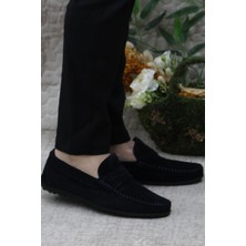 Mehmet Mete 31020 Lacivert Süet Deri Loafer Erkek Babet Erkek Ayakkabı