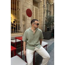 Nebel Erkek Yazlık Pamuk Gömlek Apaş Yaka Kısa Kollu, Düğmeli, Rahat Kalıp