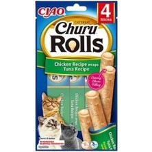 Inaba Ciao Churu Rolls Sticks Tavuk Sargılı ve Ton Balıklı Kedi Ödül Maması 10 gr 4 Adet