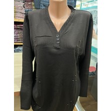 Kadın Triko Taş Detaylı Bluz Kazak