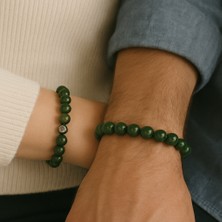 Koyu Yeşim Taşı Bileklik | Kadın-Erkek Uyumlu | Anneler Günü Özel Ahşap Kutulu Hediye