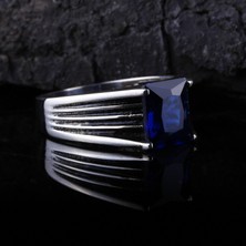 925 Ayar Gümüş Baget Safir Taşlı Erkek Yüzük