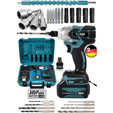 58 Vf 5AH Professional Somun Sökme Sıkma Şarjlı Darbeli Matkap Vidalama Set