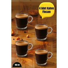 4 Adet Kulplu Çay-Kahve Fincanı Cam Salvador Çizgili ( 1 Adet 160 ml )