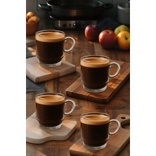 4 Adet Kulplu Çay-Kahve Fincanı Cam Salvador Çizgili ( 1 Adet 160 ml )