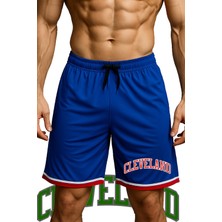 Top Glory Cleveland Baskılı Cepli Spor Şortu 2XL Erkekler İçin Nefes Alabilir Mavi Tasarım
