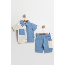 Mini Baray Cepli Gömlek+Şort Erkek Bebek Yazlık Takımı 9-12-18 Ay - Organik Müslin Kumaş