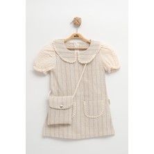 Mini Baray Çantalı Cepli Çizgili Yazlık Pamuklu Kız Elbise