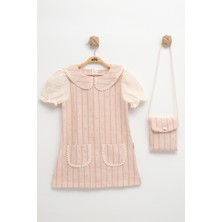 Mini Baray Çantalı Cepli Çizgili Yazlık Pamuklu Kız Elbise