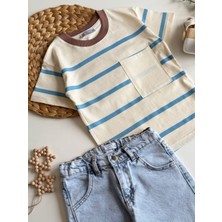 "mini Explorer" Çizgili Tişört & Denim Şort Takımı (3-10 Yaş Erkek Çocuk)