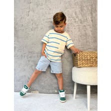 "mini Explorer" Çizgili Tişört & Denim Şort Takımı (3-10 Yaş Erkek Çocuk)