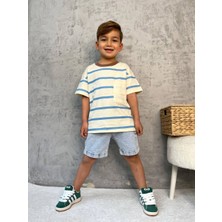 "mini Explorer" Çizgili Tişört & Denim Şort Takımı (3-10 Yaş Erkek Çocuk)