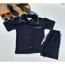 Yaka Detaylı Şortlu Takım - Lacivert