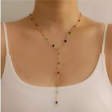 Altın Kaplama Renkli Taşlı Y Model Kadın Kolye