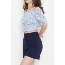Kadın Yazlık Desenli Crop Viskon Bluz