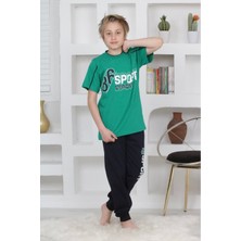 Kapip Yeşil Sport Baskılı Kısa Kollu Erkek Çocuk Pijama Takımı 11-15 Yaş 5093-Y