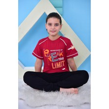 Kapip Bordo Break Limite Baskılı Kısa Kollu Erkek Çocuk Pijama Takımı 11-15 Yaş 5054-B