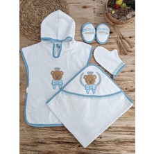 Beruflic 0-1 Yaş Bear Nakışlı Pareolu 4lü Erkek Bebek Havlu Silgi Takımı Mavi