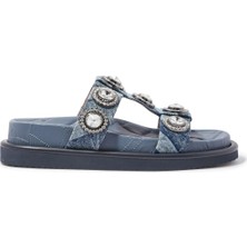 Kristal Taşlı Rahat Denim Sandalet