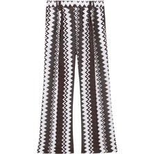 Zigzag Desenli Geniş Paça Pantolon - Koyu Kahverengi