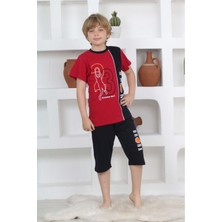 Kapip Bordo Basketball Baskılı Kısa Kollu Kaprili Erkek Çocuk Pijama Takımı 11-15 Yaş 5104-B