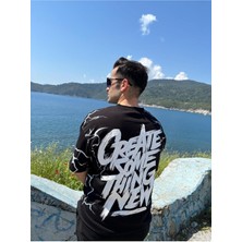 Erkek Bisiklet Yaka Oversize Baskılı T-Shirt