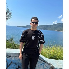 Erkek Bisiklet Yaka Oversize Baskılı T-Shirt