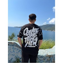 Erkek Bisiklet Yaka Oversize Baskılı T-Shirt