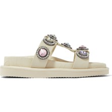 Renkli Kristal Taşlı Deri Terlik - Yazlık Kaymaz Tabanlı