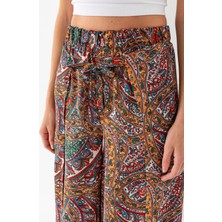 Kadın Beli Lastikli İçi Şortlu Yırtmaçlı Şalvar Pantolon Hardal - F394