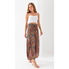 Kadın Beli Lastikli İçi Şortlu Yırtmaçlı Şalvar Pantolon Hardal - F394