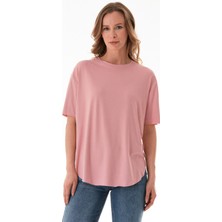 Basic Bisiklet Yaka Yanları Yırtmaçlı  Modal Tişört